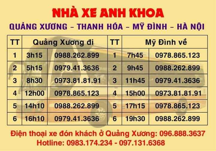 Lịch trình xe Anh Khoa