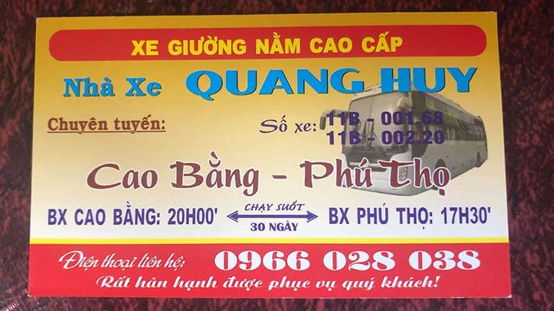 Hệ thống hoạt động xe khách Quang Huy Cao Bằng - Phú Thọ