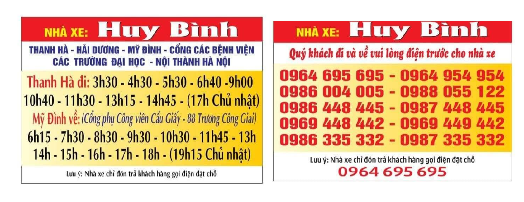 Hệ thống hoạt động nhà xe Huy Bình